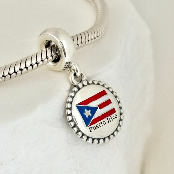 Pandora Puerto Rico Flag Dangle S925 Silver Charm - Picture 1 of 5